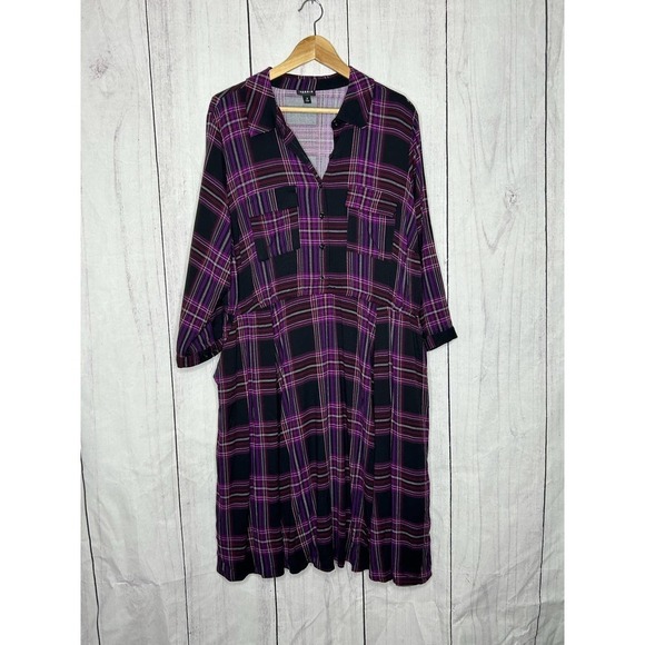 Torrid Purple Plaid Mini Challis Button Front Shirt Dress 2X - Picture 2 of 8